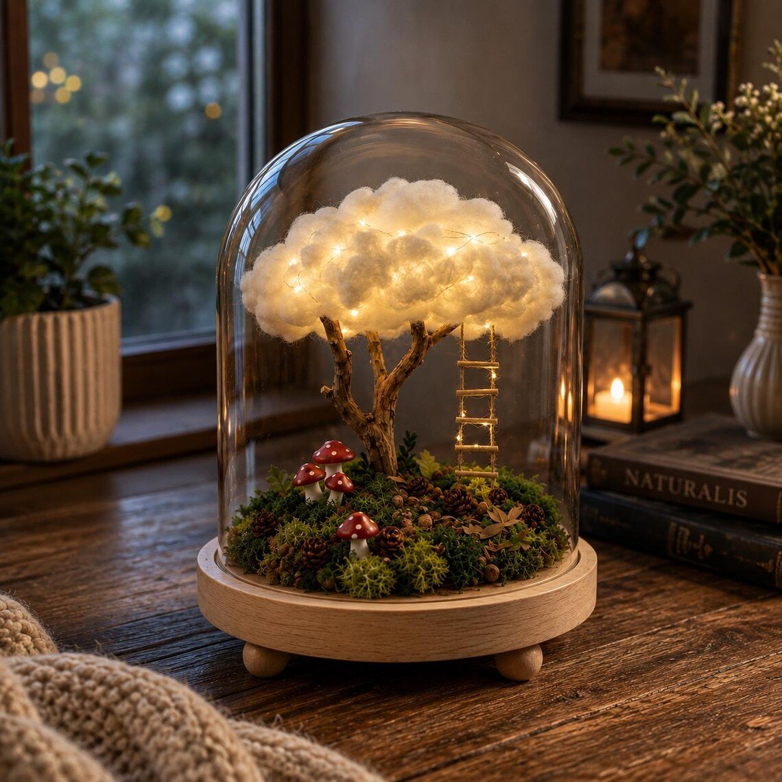 Cloud tree dome lamp near a window