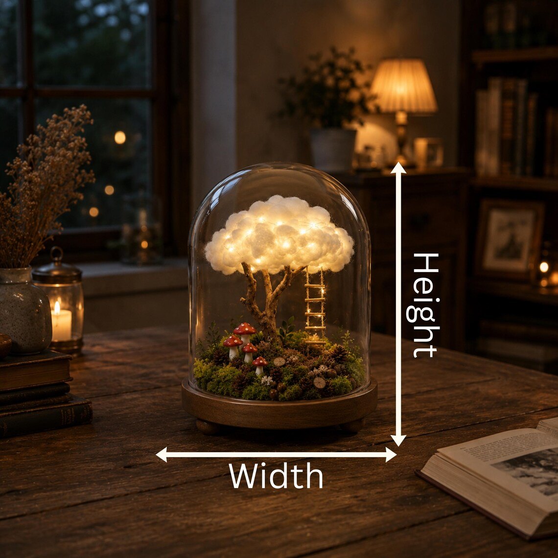 Cloud tree dome lamp with height and width guide