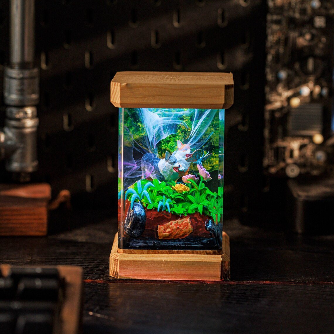 Corgi flower garden resin lamp from the side
