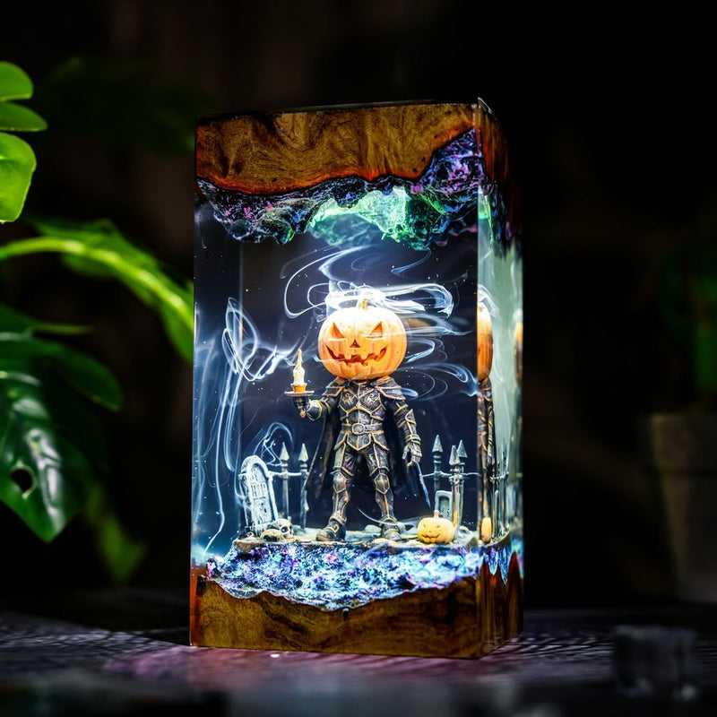 Halloween pumpkin head knight resin lamp glowing white