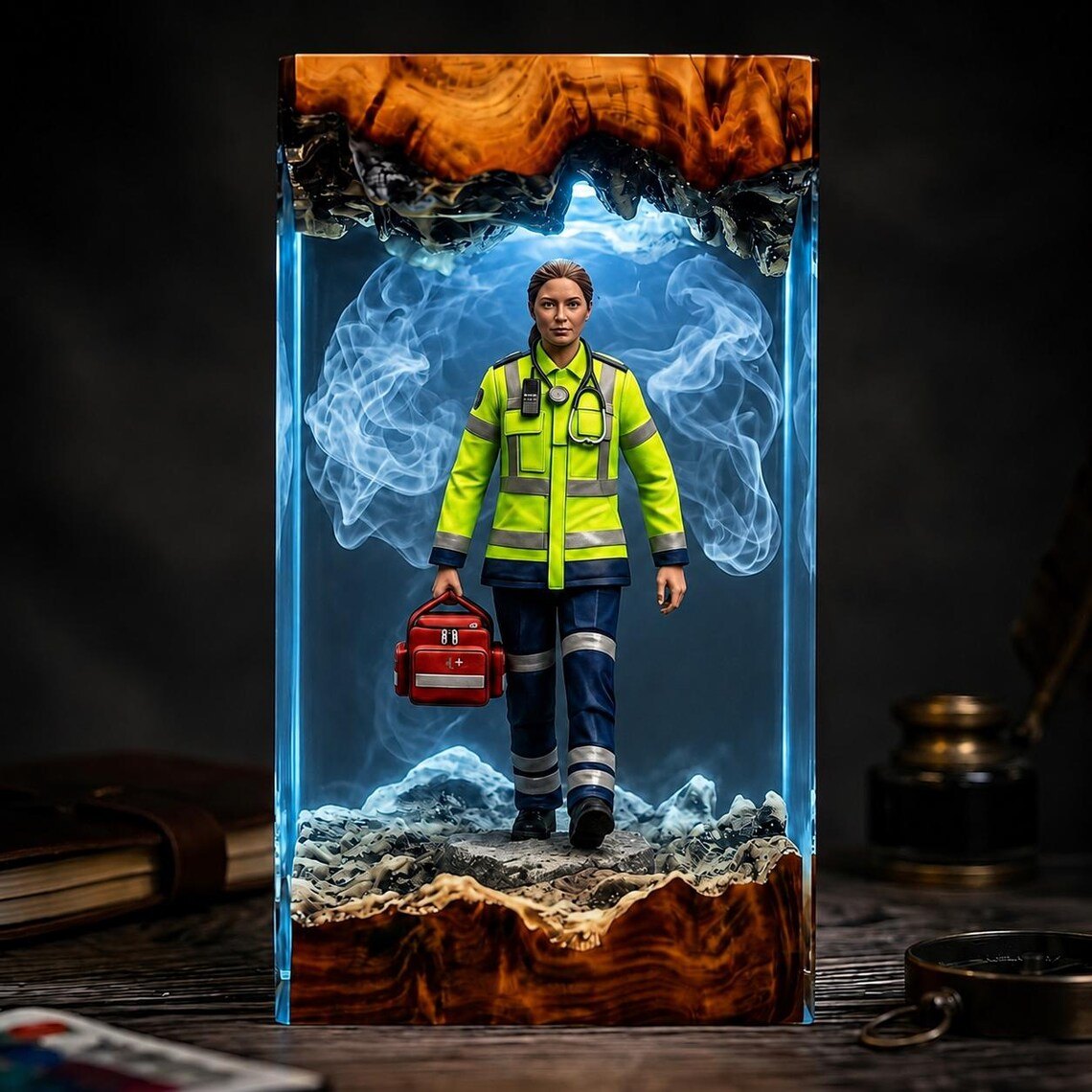 Paramedic resin lamp glowing blue