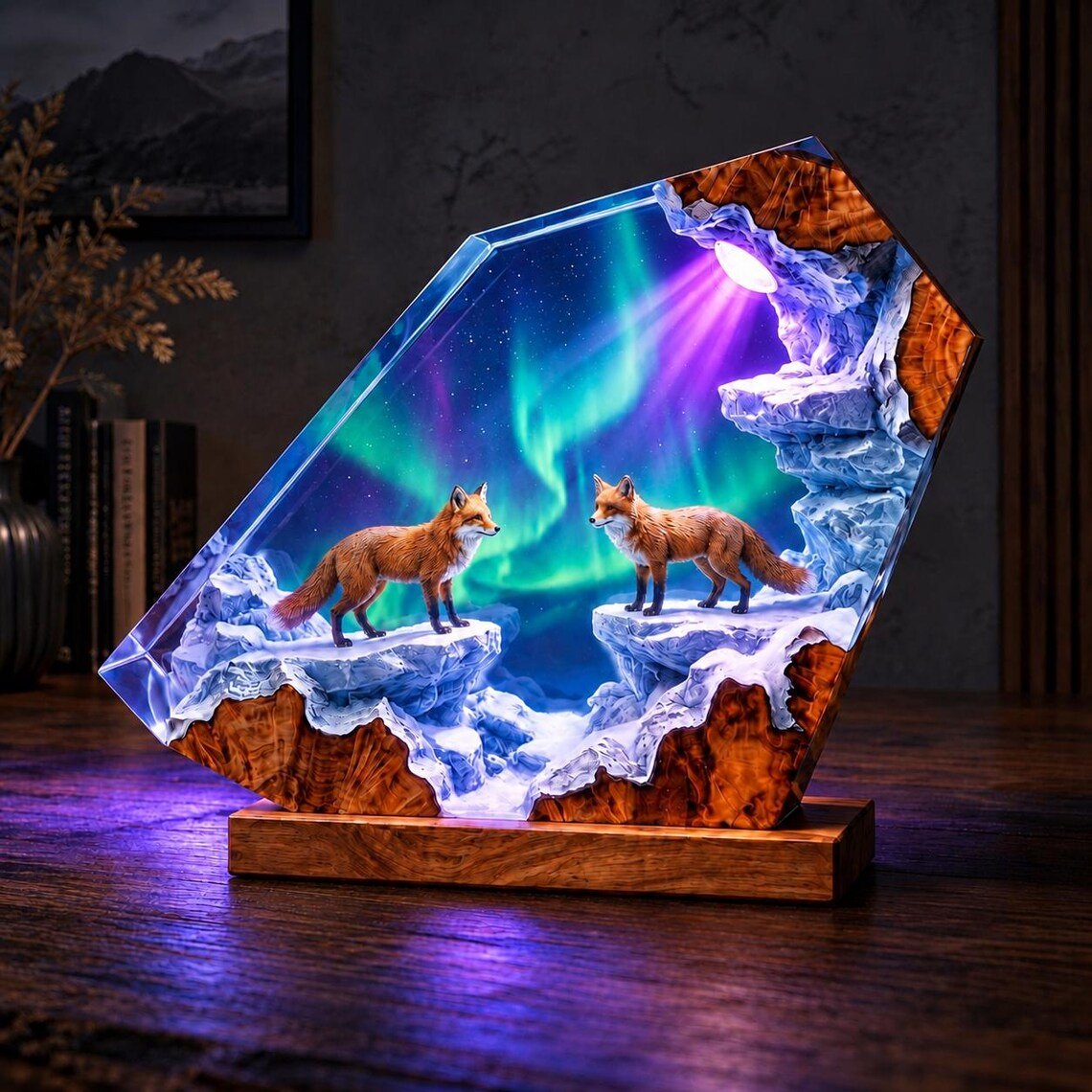 Fox aurora resin lamp glowing violet