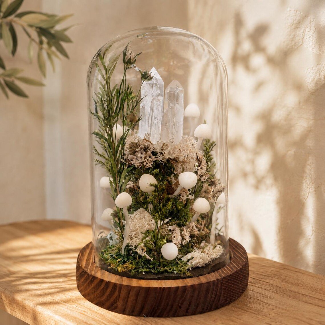 White mushroom glass dome lamp unlit in daylight