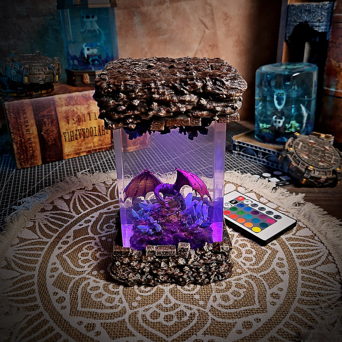 Dragon crystal cavern lamp glowing purple with remote